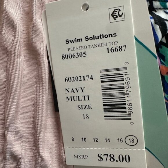Swim Solutions Women's Printed Pleated Tankini‎ Top NWT - Picture 4 of 5